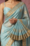 Chandani Chanderi ~ Handwoven Pure Silk Chanderi Saree In Sky Blue - Govt. Silk Mark Certified - verymuchindian.com