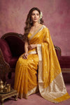 Chandani Chanderi ~ Handwoven Pure Silk Chanderi Saree In Sunrise Yellow - Govt. Silk Mark Certified - verymuchindian.com