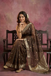 Chandani Chanderi ~ Handwoven Pure Silk Chanderi Saree In Taupe Brown - Govt. Silk Mark Certified - verymuchindian.com