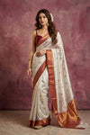 Chandani Chanderi ~ Handwoven Pure Silk Chanderi Saree In White - Govt. Silk Mark Certified - verymuchindian.com