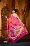 Chandrakor Durva Premium~ Handloom Pure Silk Paithani Maharani Pallu in Dual Tone Orange Pink - verymuchindian.com