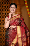 Chandrakor Durva Premium~ Handloom Pure Silk Paithani with Maharani Pallu in Dual Tone Red Green - verymuchindian.com