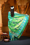 Chandrakor Durva Premium~ Handloom Pure Silk Paithani with Maharani Pallu in Turquoise Blue - verymuchindian.com
