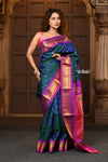 Chandrakor ~ Handloom Pure Silk Maharani Paithani with Majestic Maharani Pallu in Peacock Blue - verymuchindian.com