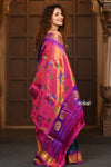 Chandrakor ~ Handloom Pure Silk Maharani Paithani with Majestic Maharani Pallu in Peacock Blue - verymuchindian.com