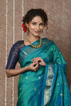 Chandrakor: Handloom Pure Silk Paithani Saree with Traditional Peacock Pallu ~ Cresent Blue (Available in Peacock Buttis) (Shipping in 15 days) - verymuchindian.com