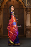 Chandrakor: Handloom Pure Silk Paithani Saree with Traditional Peacock Pallu ~ Royal Blue - verymuchindian.com