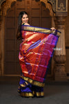 Chandrakor: Handloom Pure Silk Paithani Saree with Traditional Peacock Pallu ~ Royal Blue - verymuchindian.com