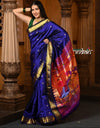 Chandrakor: Handloom Pure Silk Paithani Saree with Traditional Peacock Pallu ~ Royal Blue - verymuchindian.com