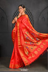 Chandrakor Virasat ~ Handloom Pure Silk Maharani Paithani with Maharani Pallu in Delight Red - verymuchindian.com