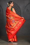 Chandrakor Virasat ~ Handloom Pure Silk Maharani Paithani with Maharani Pallu in Delight Red - verymuchindian.com