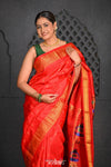 Chandrakor Virasat ~ Handloom Pure Silk Maharani Paithani with Maharani Pallu in Delight Red - verymuchindian.com