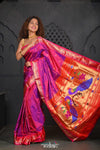 Chandrakor Virasat ~ Handloom Pure Silk Paithani with Fancy Peacock Pallu in Dual tone Purple Pink - verymuchindian.com