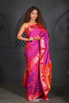 Chandrakor Virasat ~ Handloom Pure Silk Paithani with Fancy Peacock Pallu in Dual tone Purple Pink - verymuchindian.com