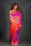Chandrakor Virasat ~ Handloom Pure Silk Paithani with Fancy Peacock Pallu in Dual tone Purple Pink - verymuchindian.com