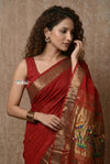 EXCLUSIVE! Handloom Pure Cotton Paithani With Lotus Pallu~ Maroon