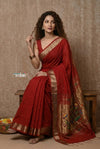 EXCLUSIVE! Handloom Pure Cotton Paithani With Lotus Pallu~ Maroon