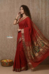 EXCLUSIVE! Handloom Pure Cotton Paithani With Lotus Pallu~ Maroon