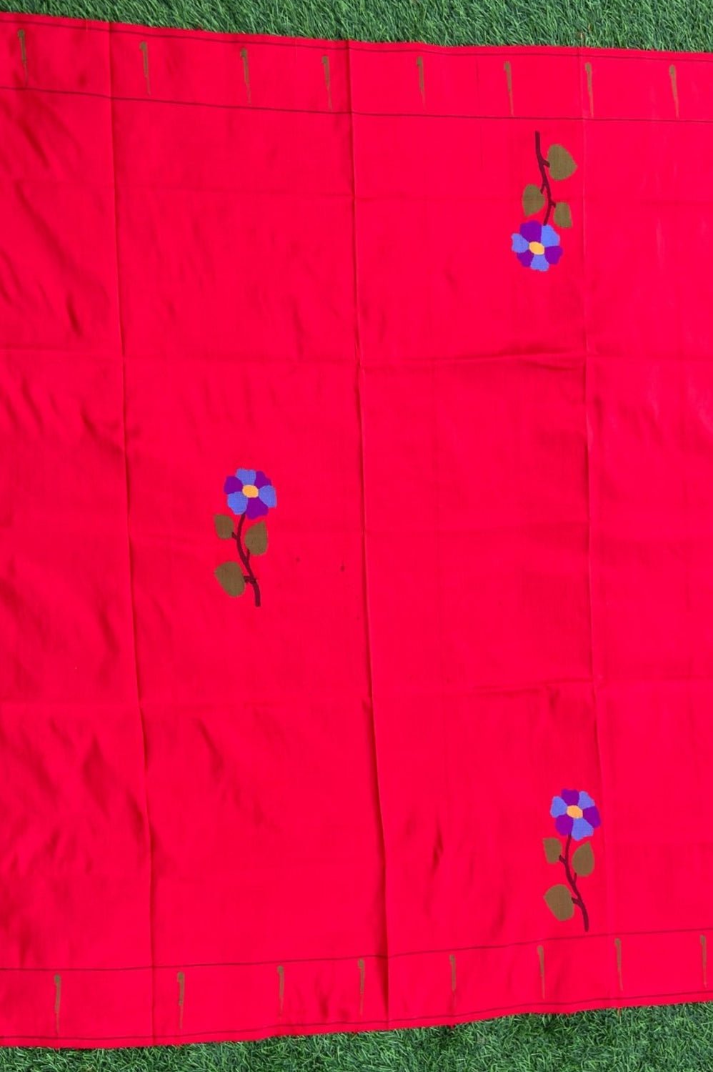 Designed by VMI - Blouse Fabric - Handloom Pure Silk - Flower Motifs (Available in Pink and Orange) - verymuchindian.com