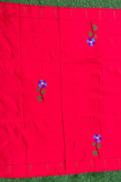 Designed by VMI - Blouse Fabric - Handloom Pure Silk - Flower Motifs (Available in Pink and Orange) - verymuchindian.com