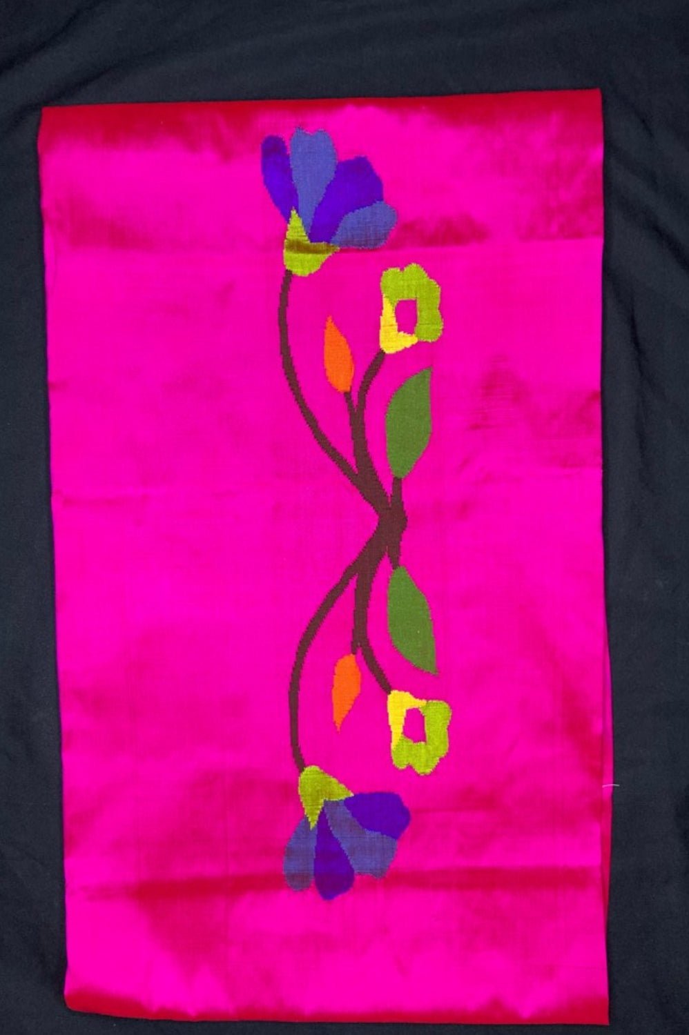 Designed by VMI - Blouse Fabric - Handloom Pure Silk -Fuscia Pink with Flower Motifs - verymuchindian.com