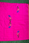 Designed by VMI - Blouse Fabric - Handloom Pure Silk -Fuscia Pink with Flower Motifs - verymuchindian.com