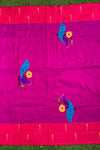 Designed by VMI - Blouse Fabric - Handloom Pure Silk - Fuscia Pink with Peacock Motifs - verymuchindian.com