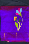 Designed by VMI - Blouse Fabric - Handloom Pure Silk -Gleaming Violet with Flower Motifs (Available in Double Muniya Border) - verymuchindian.com
