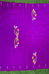 Designed by VMI - Blouse Fabric - Handloom Pure Silk -Gleaming Violet with Flower Motifs (Available in Double Muniya Border) - verymuchindian.com