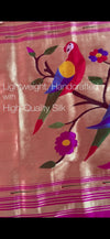 Designed By VMI ~ Customized Handloom Pure Silk Paithani Saree with Temple Border & Parrot Pallu - verymuchindian.com