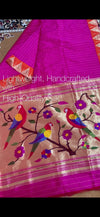 Designed By VMI ~ Customized Handloom Pure Silk Paithani Saree with Temple Border & Parrot Pallu - verymuchindian.com