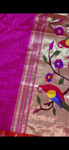 Designed By VMI ~ Customized Handloom Pure Silk Paithani Saree with Temple Border & Parrot Pallu - verymuchindian.com