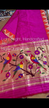 Designed By VMI ~ Customized Handloom Pure Silk Paithani Saree with Temple Border & Parrot Pallu - verymuchindian.com
