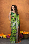Designed By VMI~ Handloom Moonga Tussar Silk Saree With Digital Leaf Print - verymuchindian.com