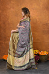 Designed By VMI~ Handloom Pure Organic Natural Linen Saree - HandBlock Printed- Grey - verymuchindian.com