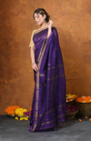 Designed by VMI - High Quality Comfortable Cotton Handloom Woven with Sleek Border and Flower Buttis~ Violet - verymuchindian.com
