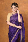 Designed by VMI - High Quality Comfortable Cotton Handloom Woven with Sleek Border and Flower Buttis~ Violet - verymuchindian.com