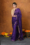 Designed by VMI - High Quality Comfortable Cotton Handloom Woven with Sleek Border and Flower Buttis~ Violet - verymuchindian.com