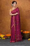 Designed by VMI - High Quality Comfortable Cotton Handloom Woven with Sleek Border and Flower Buttis~Magenta Pink - verymuchindian.com