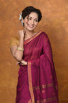 Designed by VMI - High Quality Comfortable Cotton Handloom Woven with Sleek Border and Flower Buttis~Magenta Pink - verymuchindian.com
