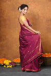 Designed by VMI - High Quality Comfortable Cotton Handloom Woven with Sleek Border and Flower Buttis~Magenta Pink - verymuchindian.com