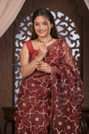 Designed by VMI! Kashi ~ Handloom Pure Organza Silk Saree in Brown with Overall Gotapatti Work(Silk Mark Certified) - verymuchindian.com
