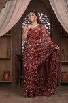 Designed by VMI! Kashi ~ Handloom Pure Organza Silk Saree in Brown with Overall Gotapatti Work(Silk Mark Certified) - verymuchindian.com