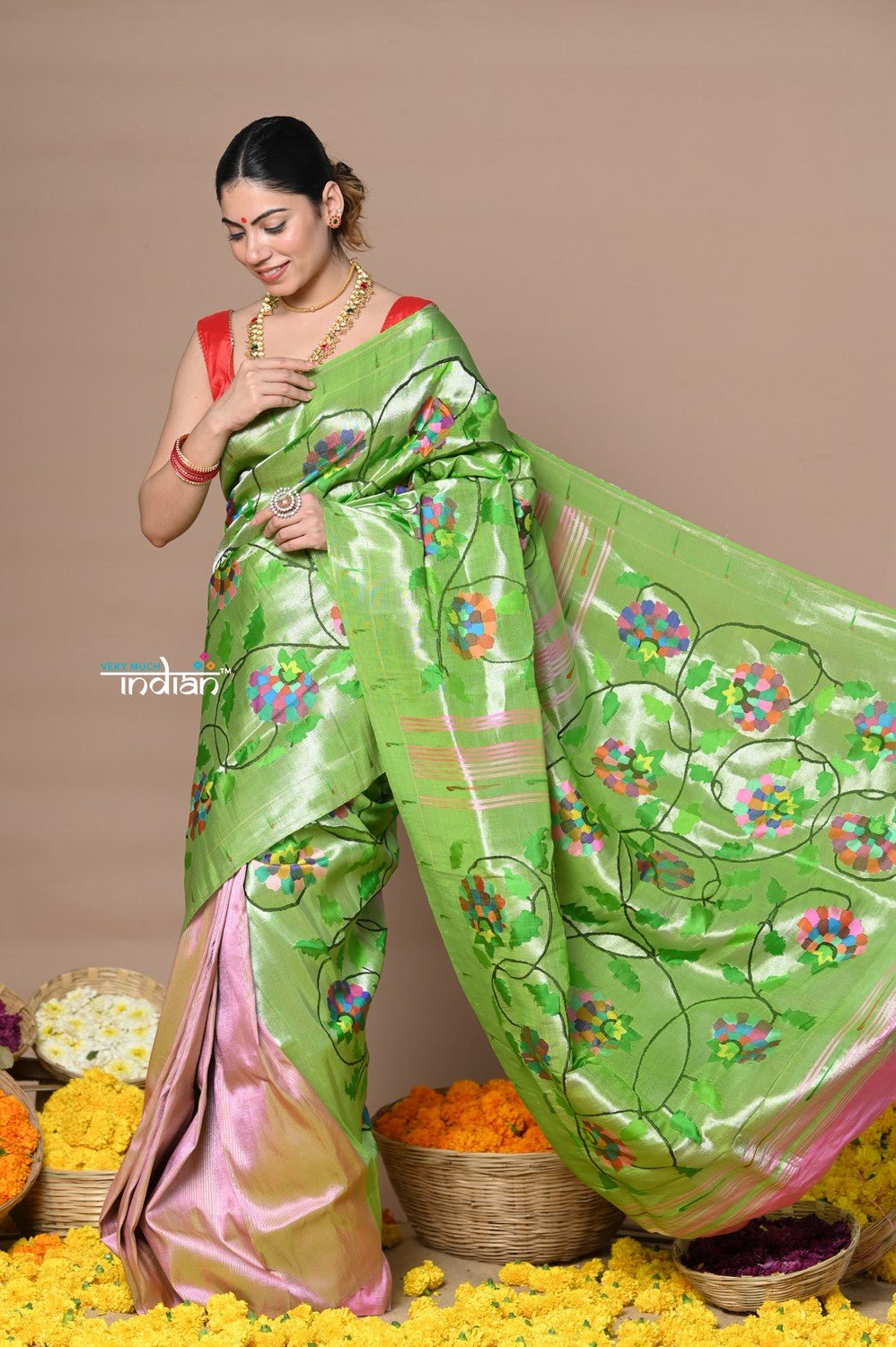 Designer - Masterpiece Handloom All Over Zari Pure Silver Zari Silk Paithani Saree - verymuchindian.com