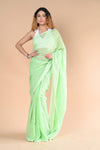 Designer Pure Cotton Sarees with All over Linear Stripes ~fern green - verymuchindian.com