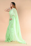 Designer Pure Cotton Sarees with All over Linear Stripes ~fern green - verymuchindian.com