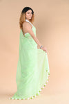 Designer Pure Cotton Sarees with All over Linear Stripes ~fern green - verymuchindian.com