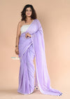 Designer Pure Cotton Sarees with All over Linear Stripes ~lavender - verymuchindian.com