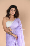 Designer Pure Cotton Sarees with All over Linear Stripes ~lavender - verymuchindian.com