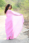 Designer Pure Cotton Sarees with All over Linear Stripes ~ Light Pink - verymuchindian.com